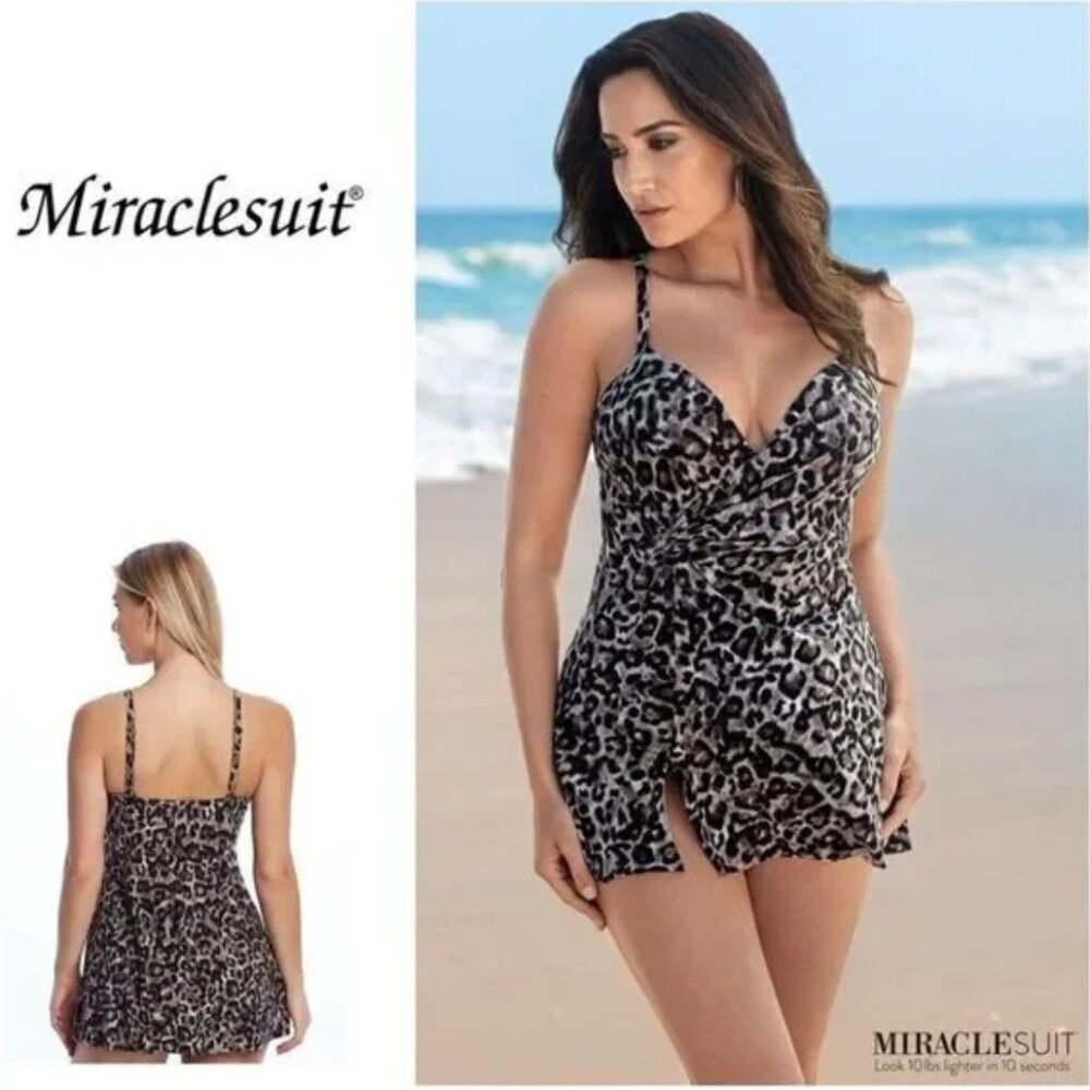 Like new. Miraclesuit leopard print swim dress. Size 16. Retails $198.